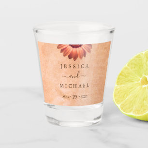 Flower Gerbera on Abstract peach Wedding Shot Glass