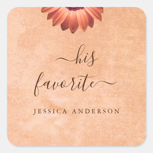 Flower Gerbera on Abstract peach Wedding Square Sticker (Front)