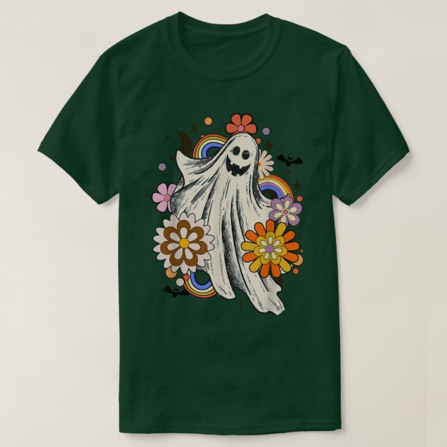 Flower Ghost Halloween, Spooky Halloween Mom, Cute T-Shirt (Design Front)