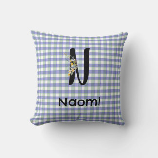 Flower gingham blue green Monogram pattern Cushion