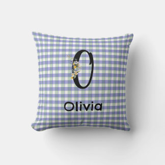 Flower gingham blue green pattern  Monogram Cushion