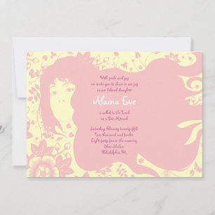 Flower Girl Bar Bat Mitzvah Invitation Invite Pink