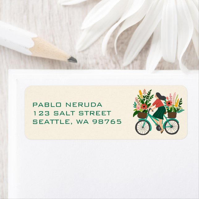Flower Girl Bicycle Cute CUSTOM Mailing Address (Insitu)