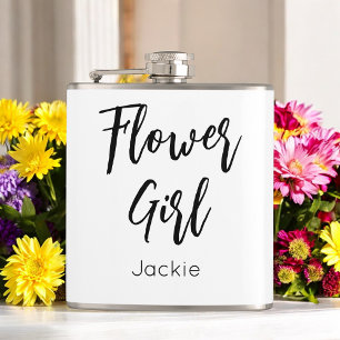 Flower Girl Black White Bridal Party Wedding  Hip Flask