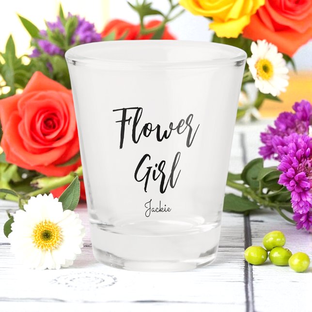 Flower Girl Black White Wedding Shot Glass (Creator Uploaded)