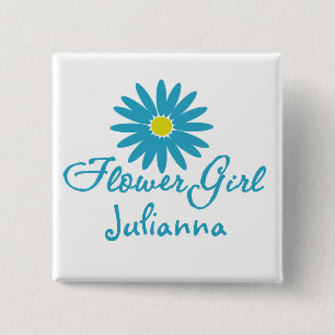 Flower Girl/ Blue Daisy 15 Cm Square Badge