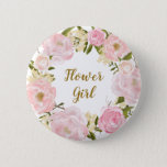 Flower Girl Blush Pink Floral Round Badge<br><div class="desc">Sweet and girly design featuring pink & blush watercolor floral wreath</div>