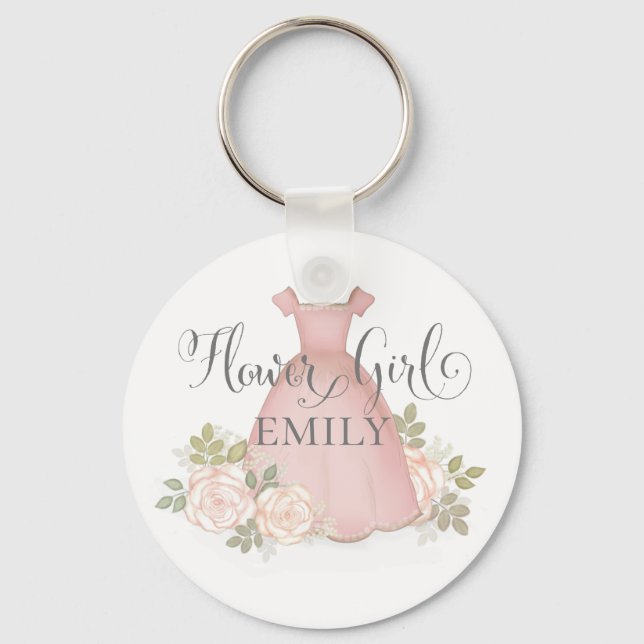 Flower Girl Blush Watercolor Floral Elegant Key Ring (Front)