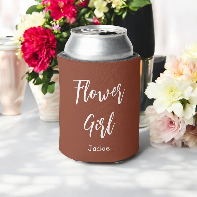 Flower Girl Brown White Wedding Terracotta Can Cooler (Creator Uploaded)
