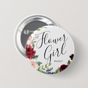 Flower Girl Burgundy Bouquet Custom Wedding 6 Cm Round Badge