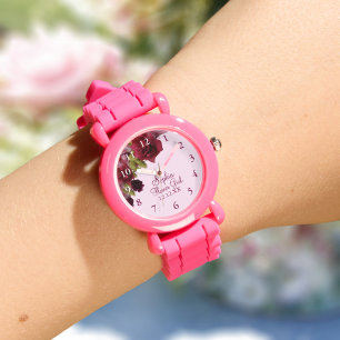 Flower Girl Burgundy Floral Wedding Gift Watch