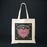 Flower Girl Chalkboard Heart and Arrows Tote Bag<br><div class="desc">Flower girl. Cashmere rose heart. Arrows. Retro style. Insert name. Chalkboard background. Art by José Ricardo.</div>