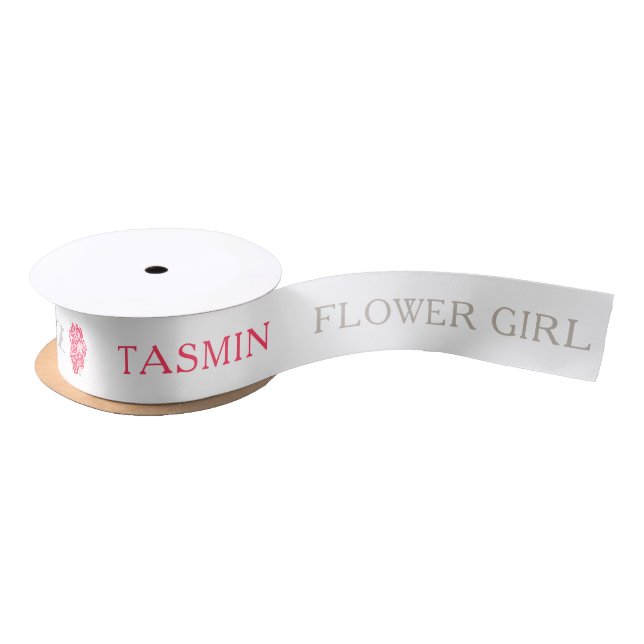 Flower girl custom name graphic red roses  satin ribbon (Spool)