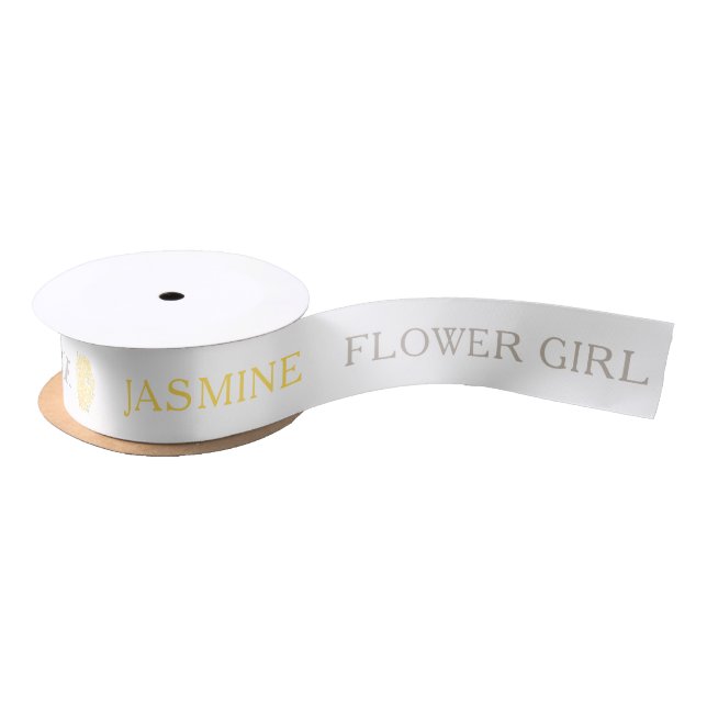 Flower girl custom name graphic yellow roses  satin ribbon (Spool)
