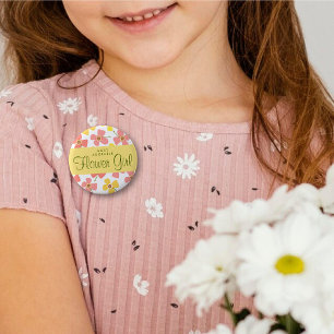 FLOWER GIRL Cute Pink Daisies Pop Wedding Name Tag 6 Cm Round Badge