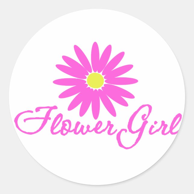Flower Girl Daisy/ Pink Classic Round Sticker (Front)