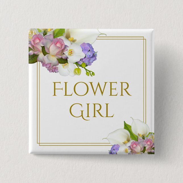 Flower Girl Elegant Chic Floral Pastel Wedding 15 Cm Square Badge (Front)