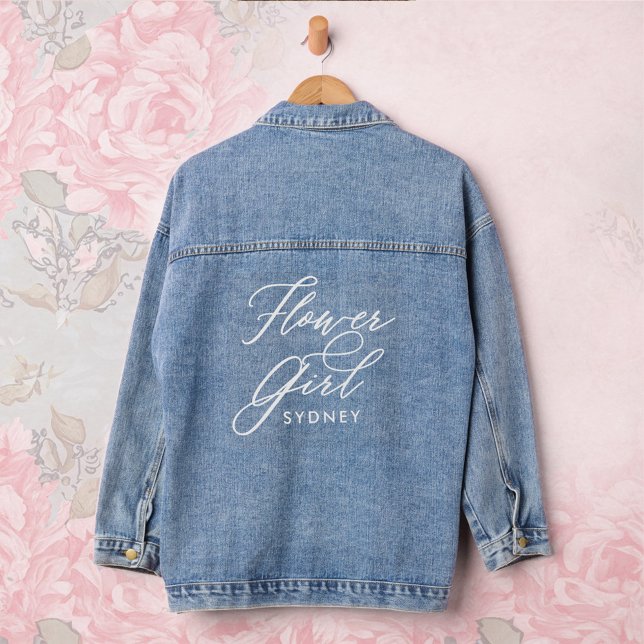 Flower Girl Elegant Script Name Wedding Party Denim Jacket (Flower Girl Elegant Script Name Wedding Party Denim Jacket)