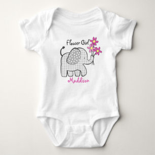 Flower Girl Elephant with Pink Flowers Baby Bodysuit