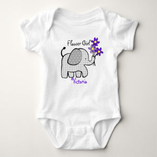 Flower Girl Elephant with Purple Flowers Baby Bodysuit