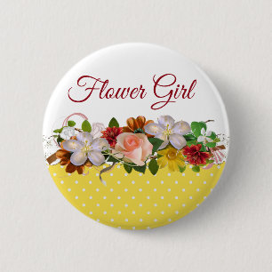 Flower Girl Floral Bouquet Wedding Button