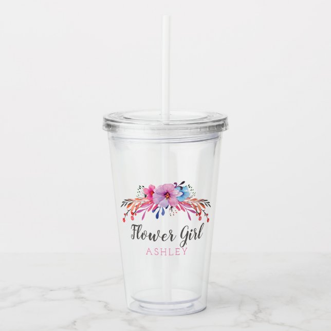 Flower Girl Floral Personalised Acrylic Tumbler (Front)