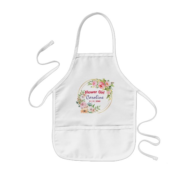 Flower Girl Floral Pink Roses Kids Apron (Front)