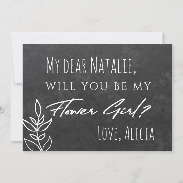 Flower girl funny chalkboard typography proposal invitation (Back)