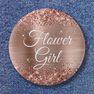 Flower Girl Glittery Rose Gold Foil 6 Cm Round Badge