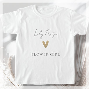 Flower Girl Gold Heart Modern Script T-Shirt