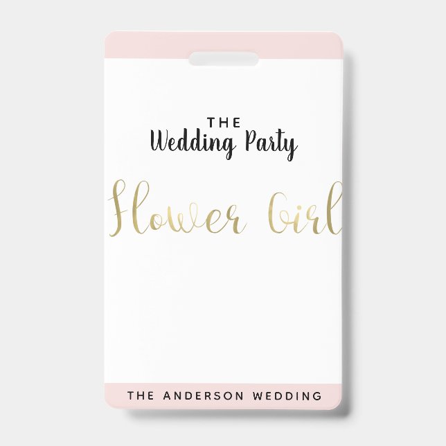 Flower Girl Gold Wedding Party VIP Pass Badge ID Badge (Front)