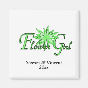 Flower Girl Green Bride and Groom Date Magnet