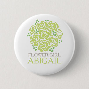 Flower girl green roses named wedding pin button