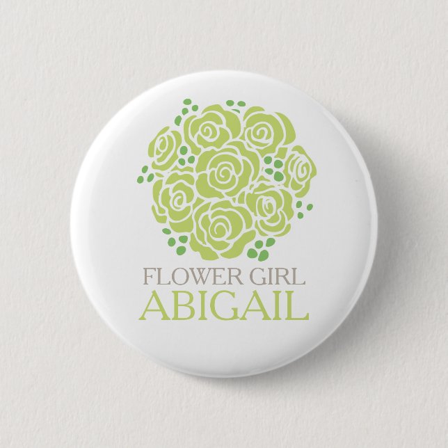 Flower girl green roses named wedding pin button (Front)
