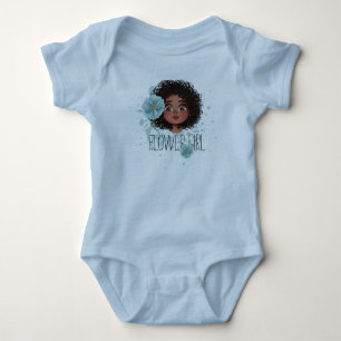 Flower girl grey, blue baby bodysuit