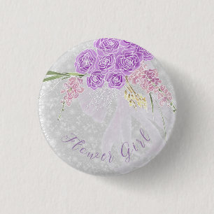 Flower girl hand painted Bouquet and pink bow 3 Cm Round Badge