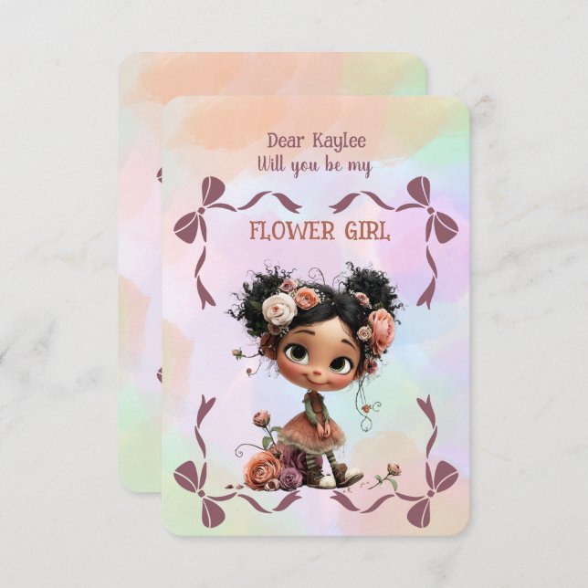 Flower Girl Invitation Floral Blue Watercolor (Front/Back)