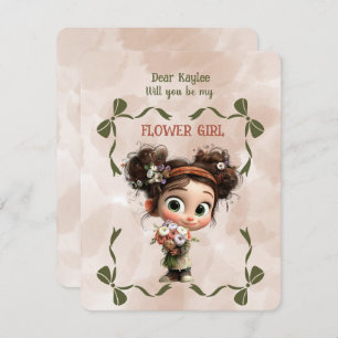 Flower Girl Invitation Floral Brown Watercolor