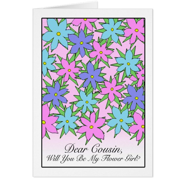 Flower Girl Invitation for Cousin, Pastel Flowers (Front)