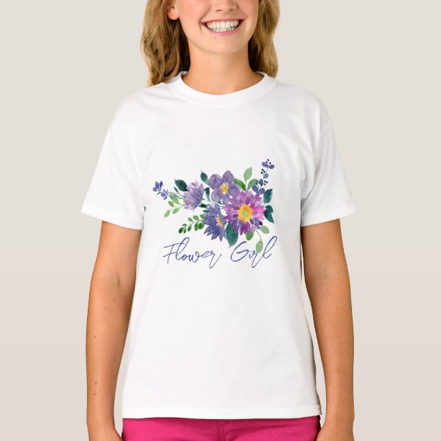Flower Girl Name Beautiful Purple Floral Wedding T-Shirt (Front)