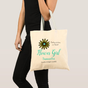 Flower Girl Name Yellow Turquoise Flower Tote Bag
