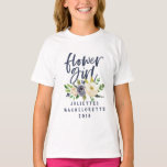 Flower girl navy floral watercolor t-shirt<br><div class="desc">Navy floral flower girl bachelorette bridal shower watercolor design. The perfect coordinating way to celebrate your upcoming wedding, or t-shirt to wear while getting ready for your big day. Make your life easier with this thoughtful wedding gift for your friend, sister, mum, aunt, daughter, or niece. Show someone special you...</div>