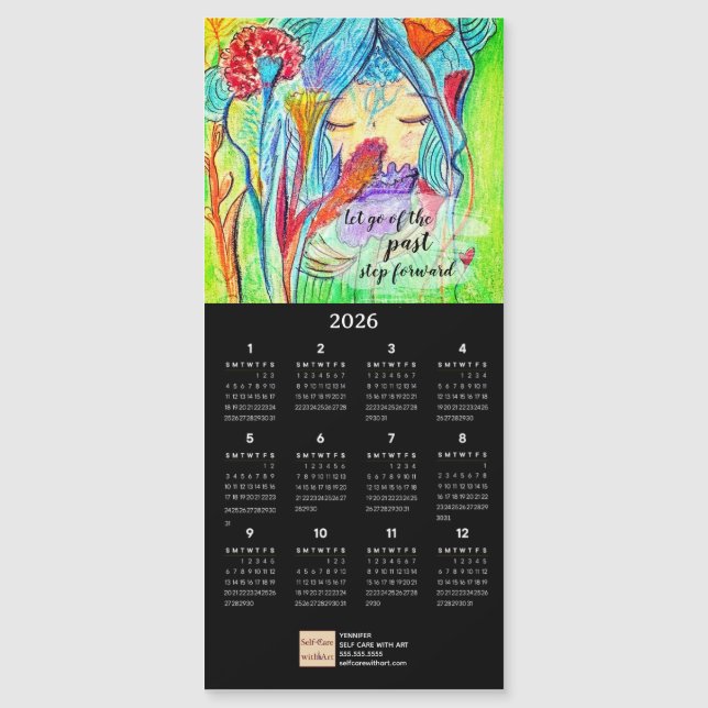 Flower Girl Oil Pastel Art Calendar Magnetic Card (Front)