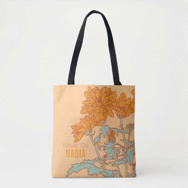 Flower Girl orange chrysanthemum wedding tote bag (Front)
