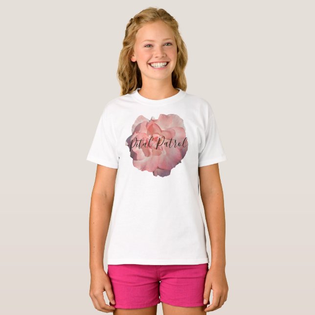Flower Girl Petal Patrol Blush Pink Floral Rose T-Shirt (Front Full)