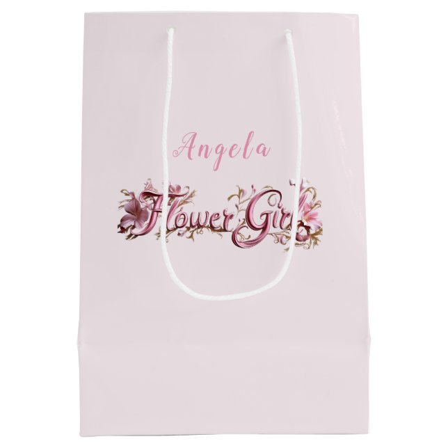 Flower Girl Pink Gold Medium Gift Bag (Back)