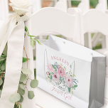 Flower Girl Pink Peony Floral Bouquet Large Gift Bag<br><div class="desc">Personalised wedding gift bag for your flower girl. The design features a pretty watercolor floral bouquet of pink peony flowers and elegant handwritten script typography. One side of the bag reads "[name] thank you for being my flower girl" and the other side has the wedding date with the name of...</div>