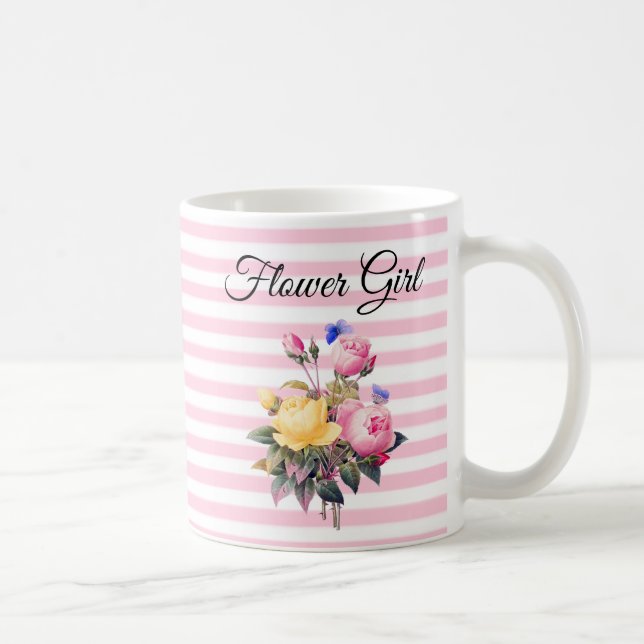 Flower Girl Pink Rose Bouquet Personalised  Mug (Right)