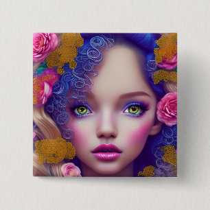 Flower Girl Princess Inspired by Ukrainian Culture 15 Cm Square Badge