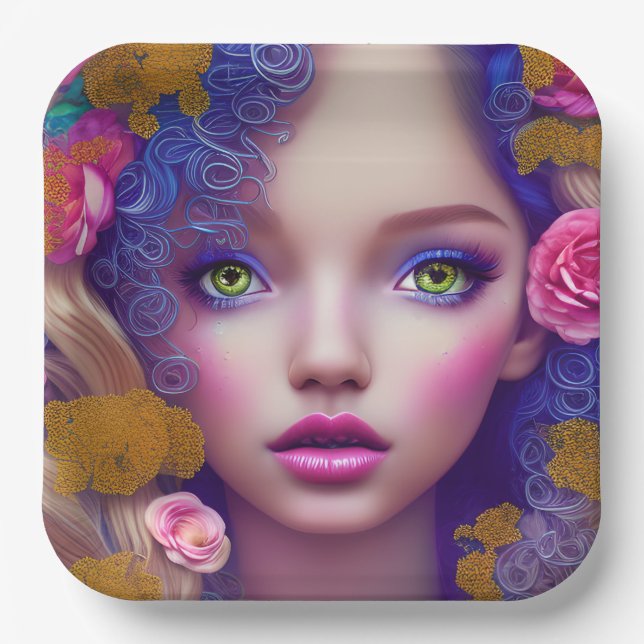 Flower Girl Princess Inspired by Ukrainian Culture Paper Plate (Front)